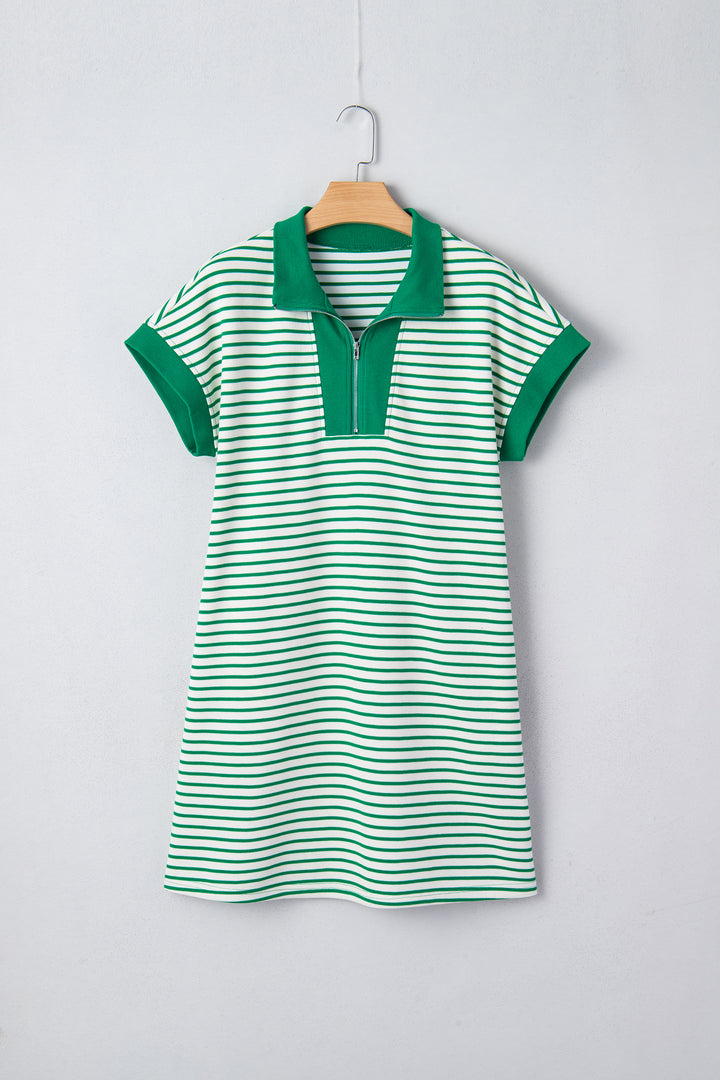 Quarter Zip Polo Collar T Shirt Dress with Pockets