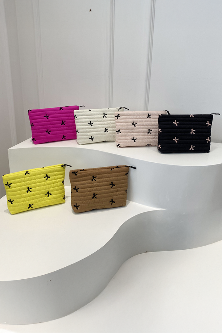 Bow Ties Print Quilted Large Capacity Makeup Bag