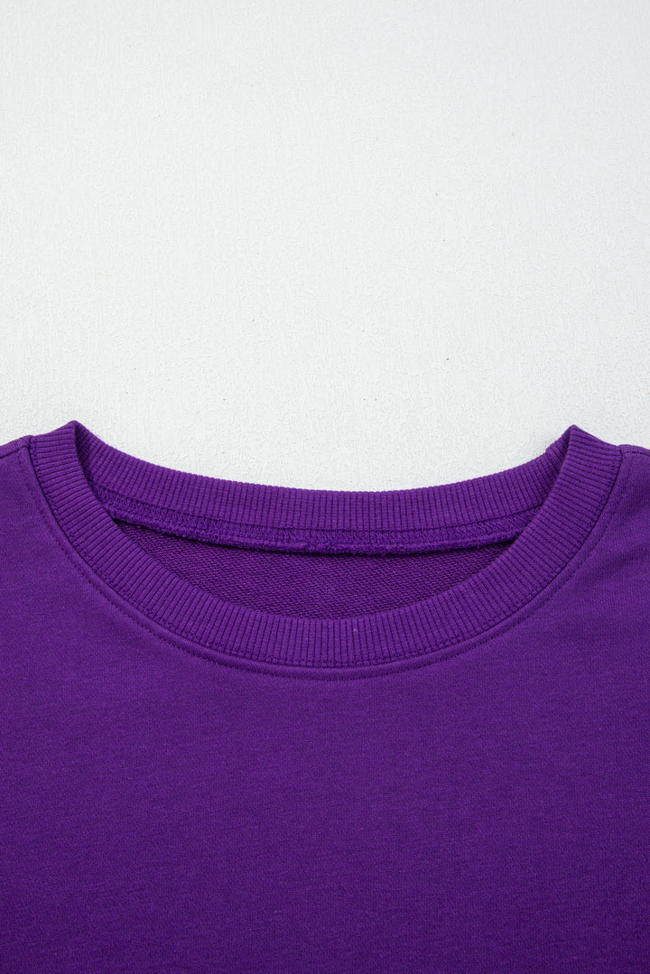 Tillandsia Purple Varsity Stripe Detail Drop Shoulder Pullover Mini Skort Set
