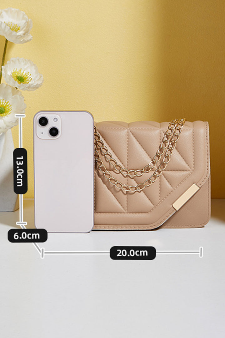 Khaki PU Leather Quilted Texture Asymmetric Cover Chain Strap Square Shoulder Bag