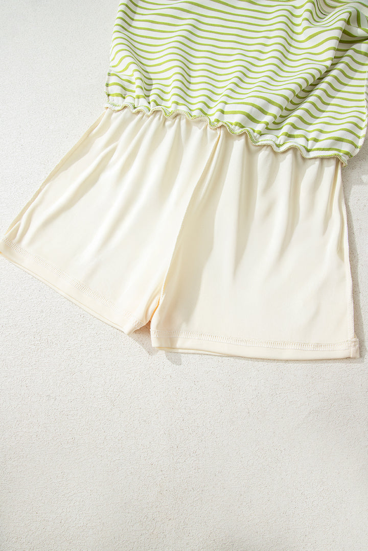 Green Stripe Collared Pullover and Skort 2pcs Outfit