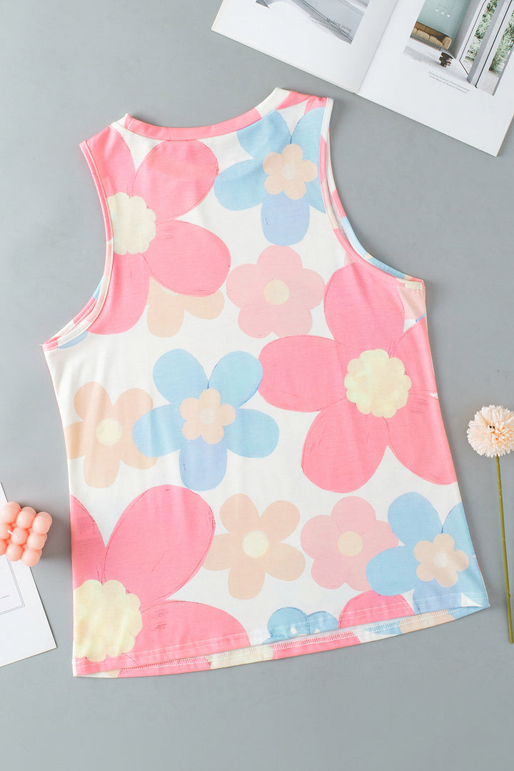 Floral Print Round Neck Sleeveless Top
