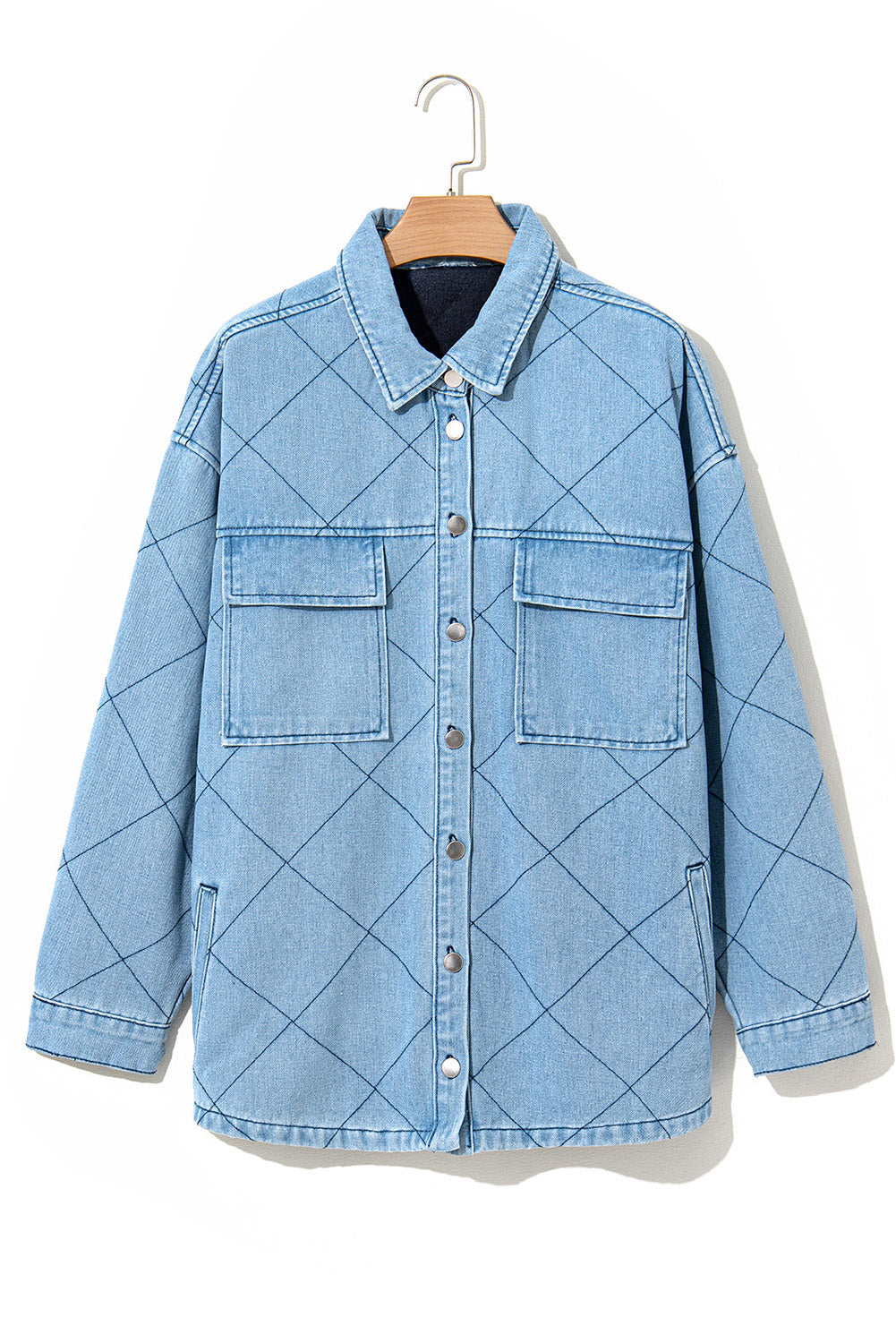 Myosotis Rhombus Stitched Pattern Button Pocketed Denim Jacket
