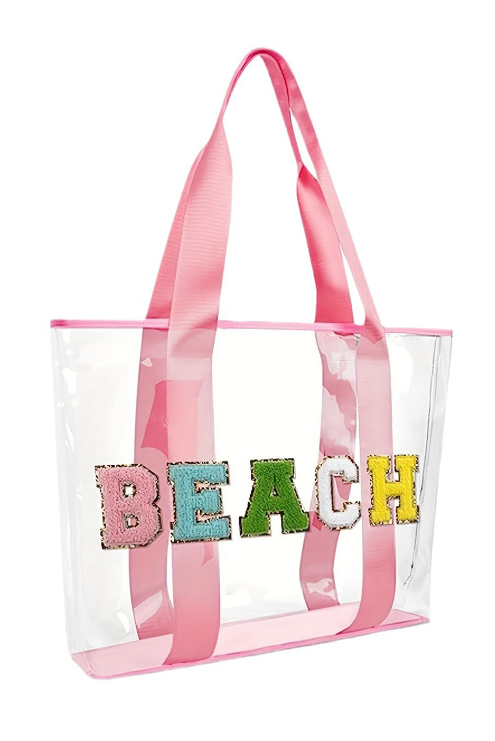 BEACH Chenille Patched Large Clear PVC Shoulder Bag