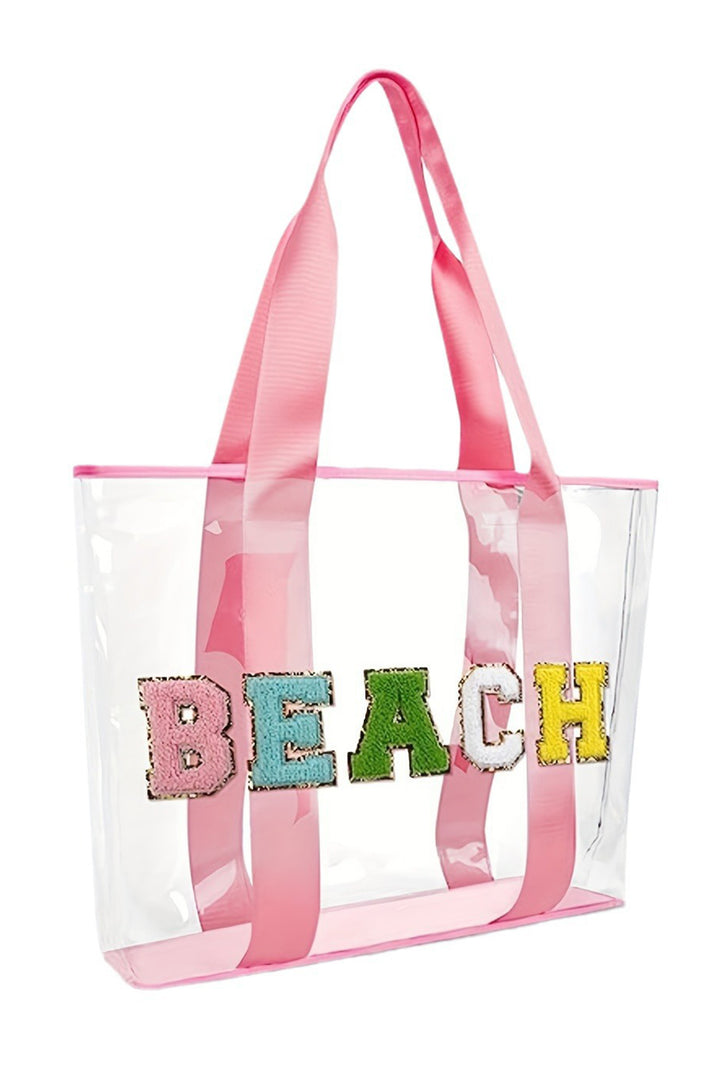 BEACH Chenille Patched Large Clear PVC Shoulder Bag