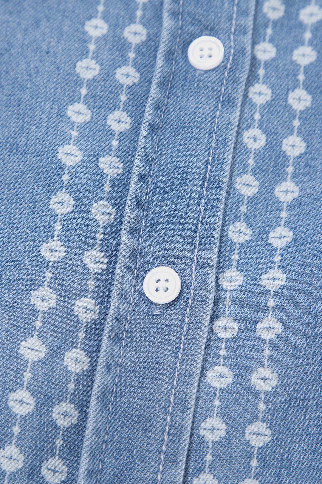 Myosotis Floral Print Button-Down Long Sleeve Denim Shirt