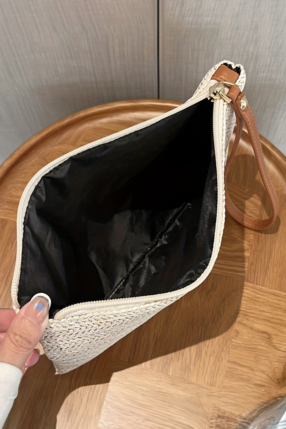 Straw Woven Wrist Strap Zipper Large Wallet
