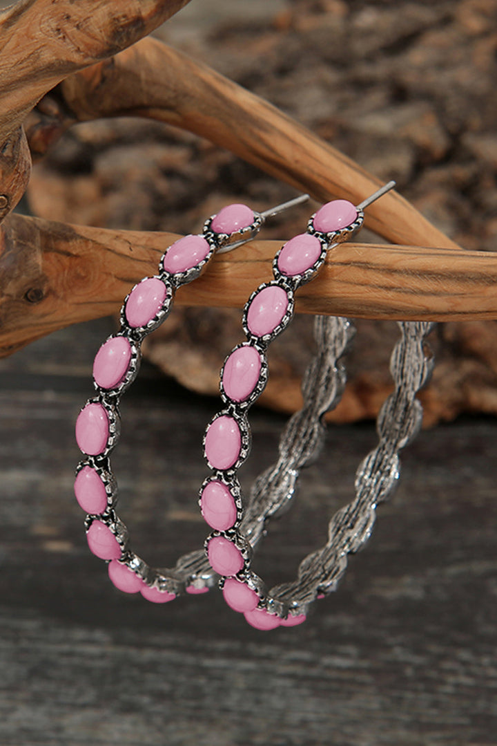 Boucles d'oreilles rétro en forme de C avec incrustation de pierres précieuses