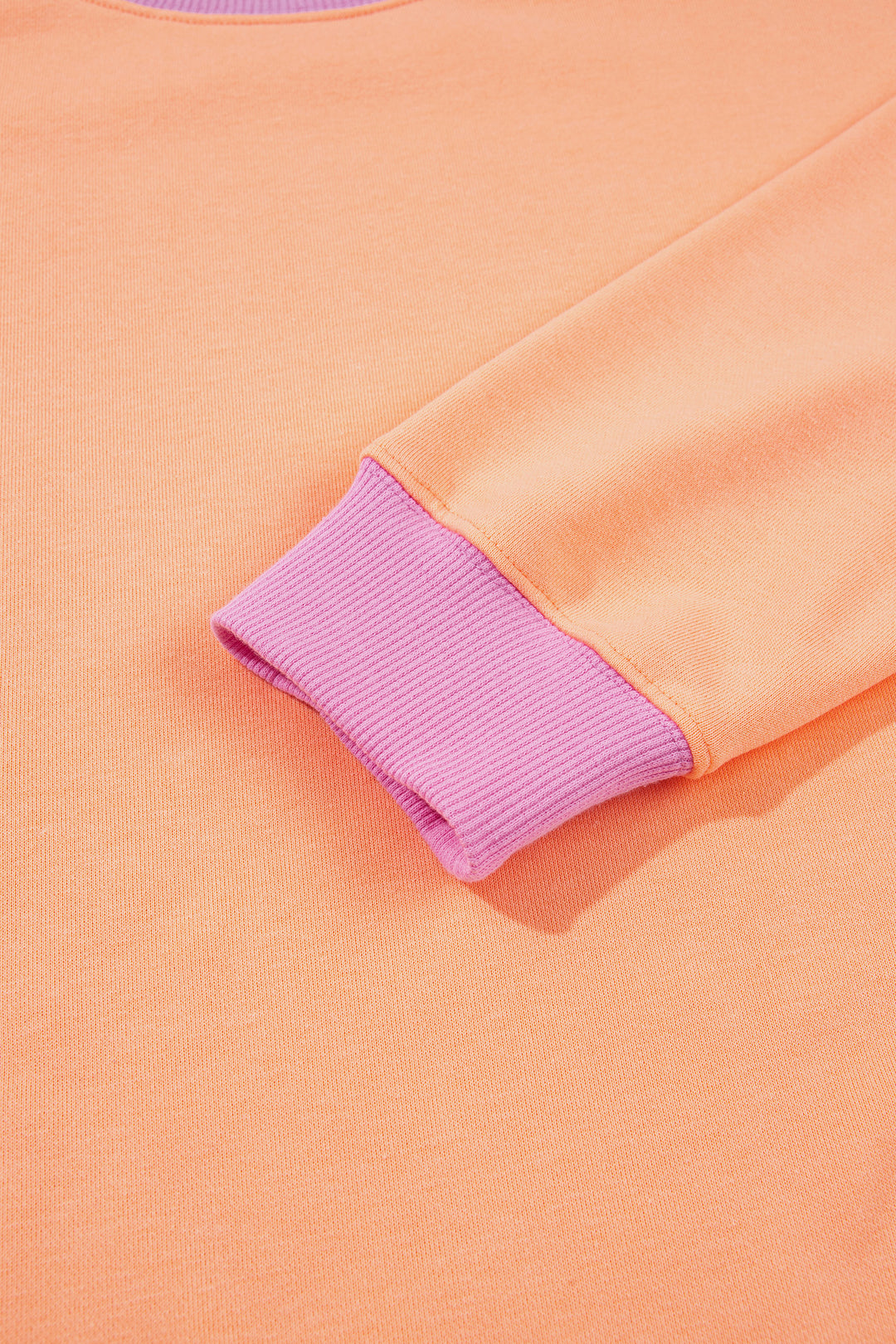 Grapefruit Orange Colorblock Trim Crewneck Long Sleeve Pullover Sweatshirt
