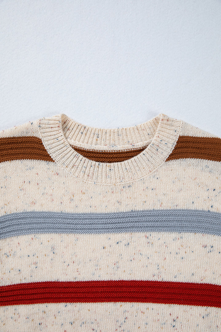 Exposed Seam Drop Shoulder Heathered Knit Sweater