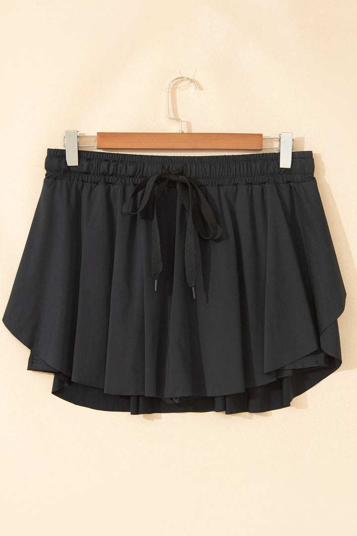 Black Plus Size Drawstring Waist Flared Tennis Skort