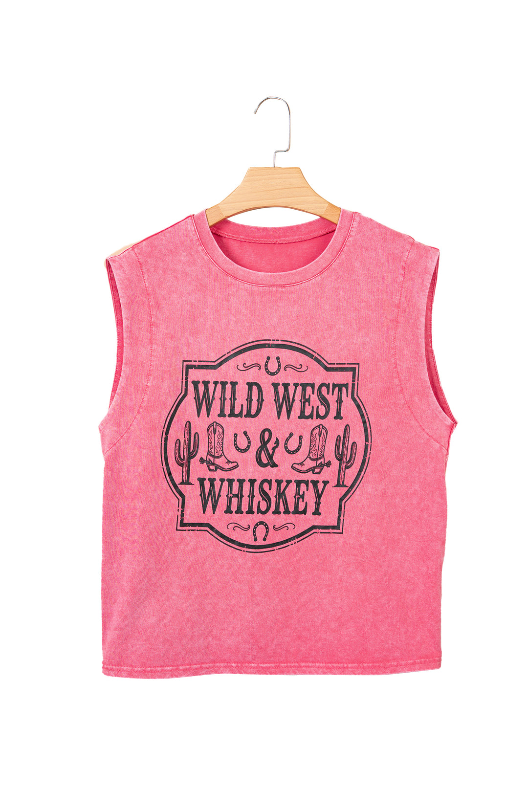 Bonbon Toner Washed Wild West Whiskey Print Sleeveless Muscle Top