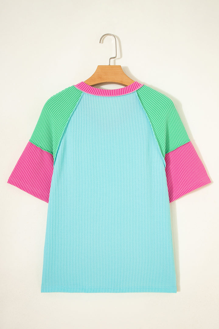 Aruba Blue Color Block Twisted Ribbed Tee