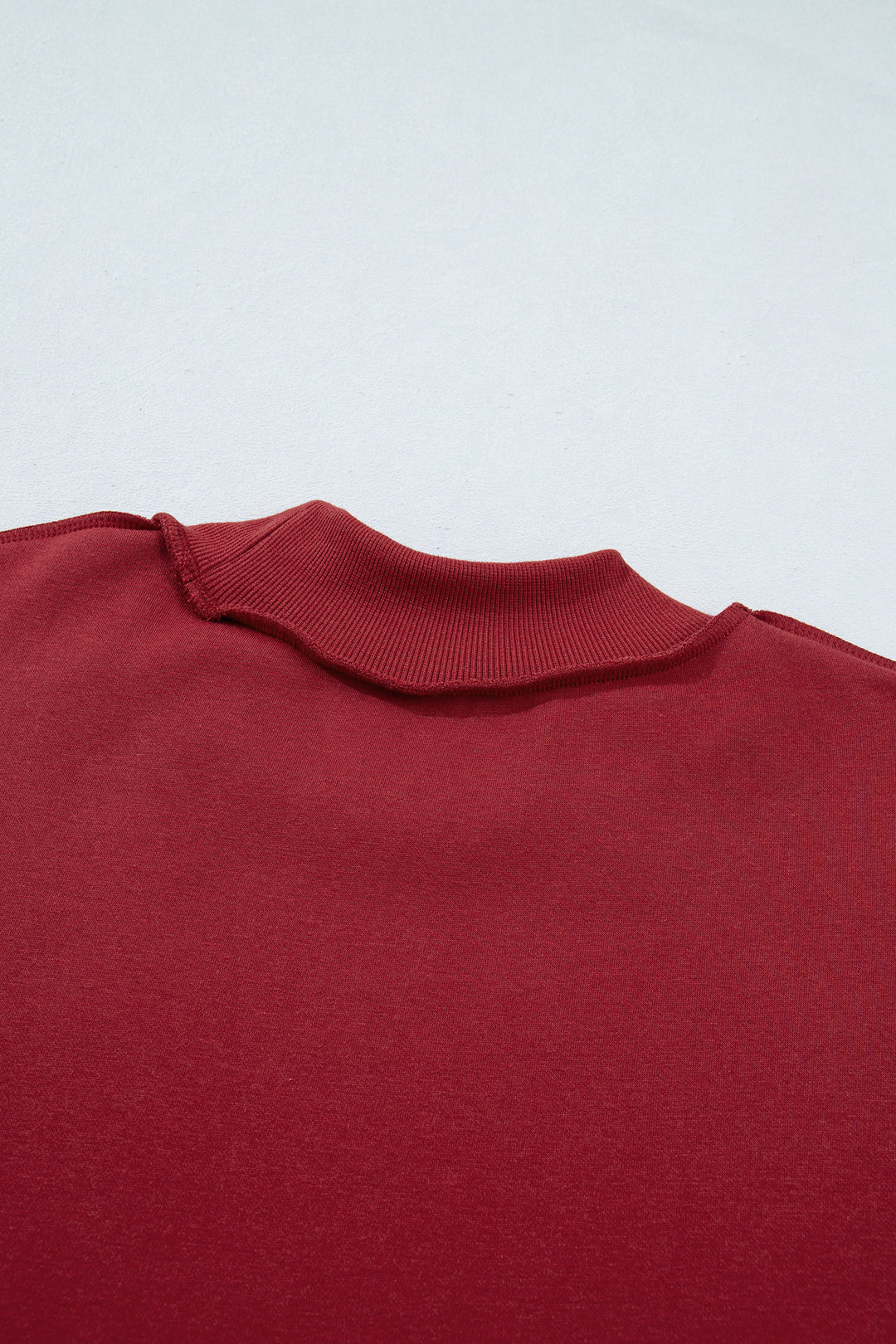 Red Dahlia Oversize Drop Shoulder Reversible Mock Neck Sweatshirt