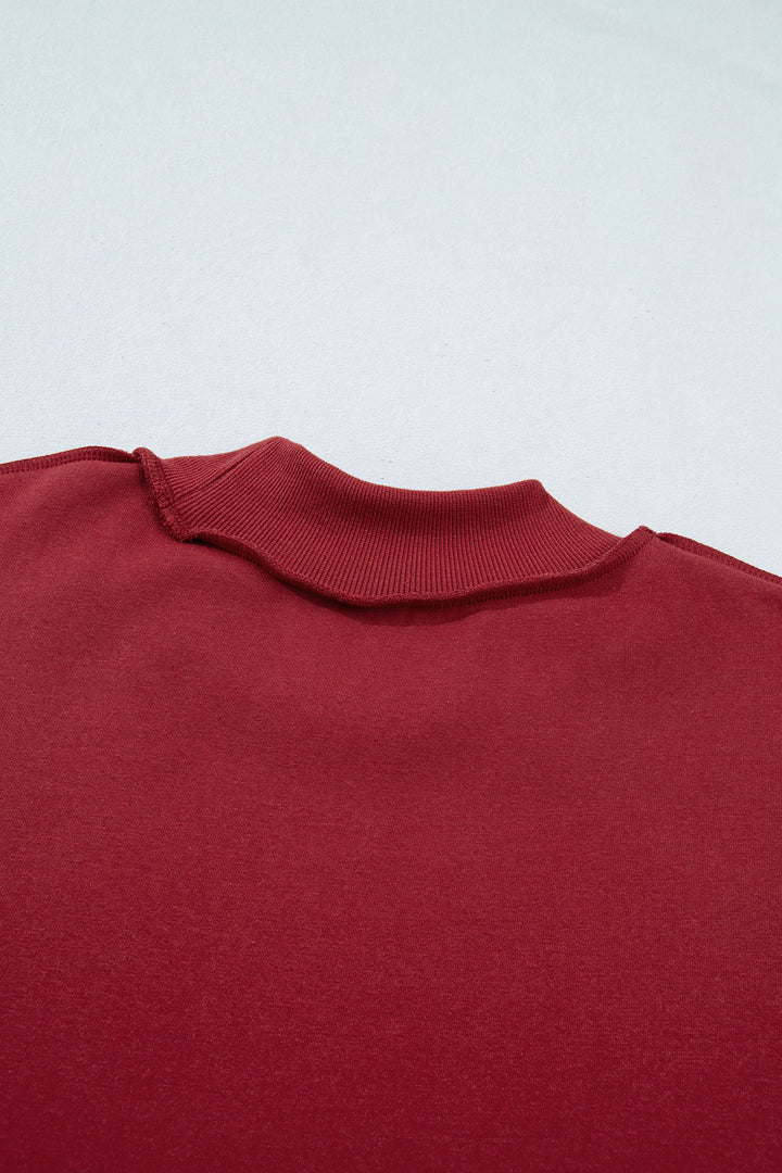 Red Dahlia Oversize Drop Shoulder Reversible Mock Neck Sweatshirt