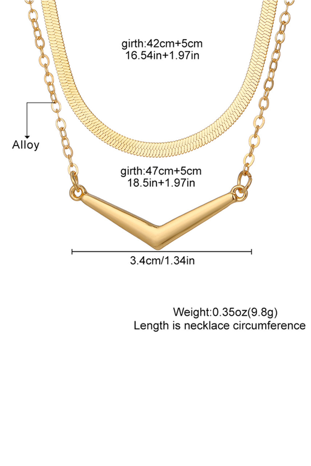 V-shape Pendant Snake Bone Chain Double Layer Necklace