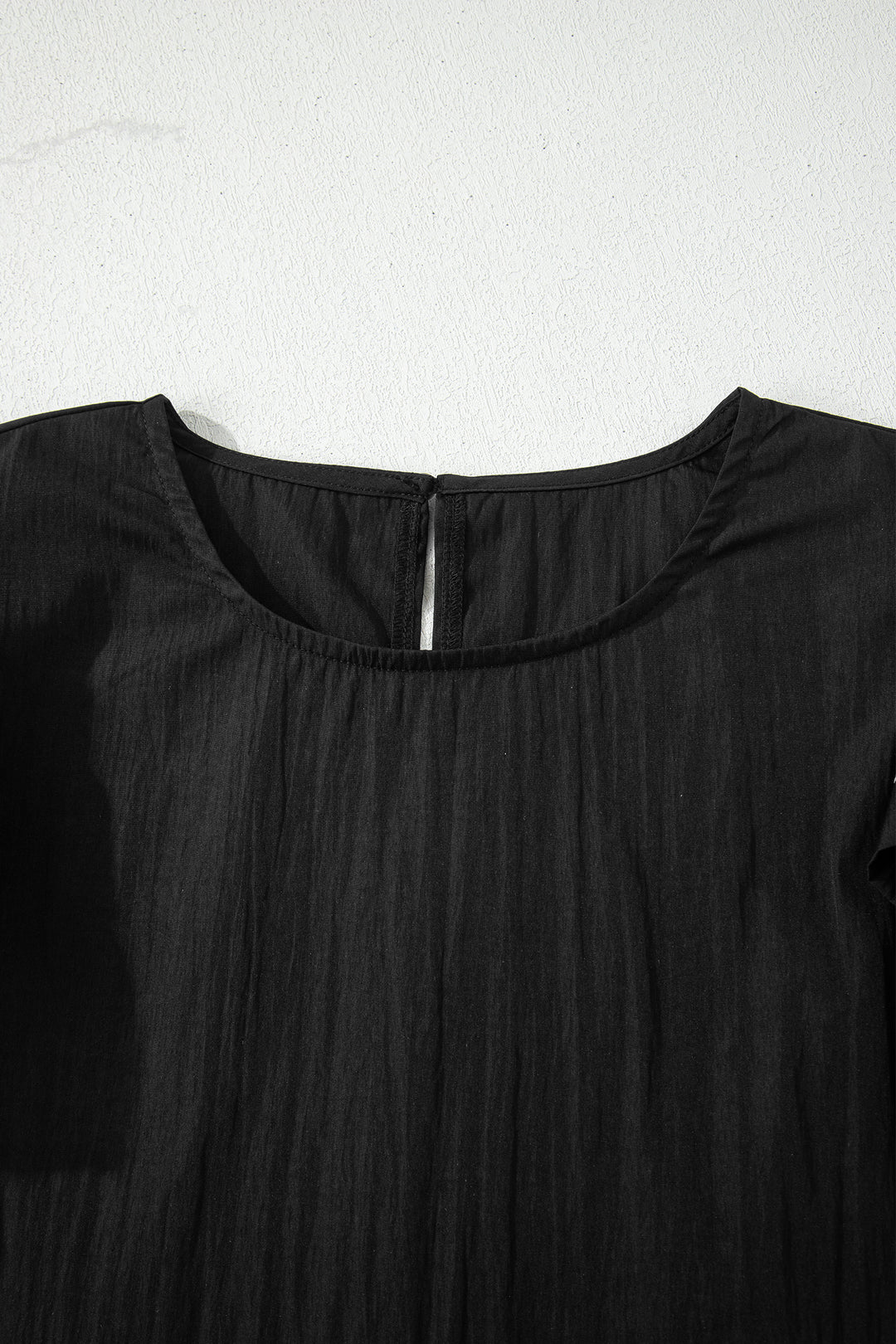 Contrast Trim Dual Ruffle Short Sleeve Textured Blouse