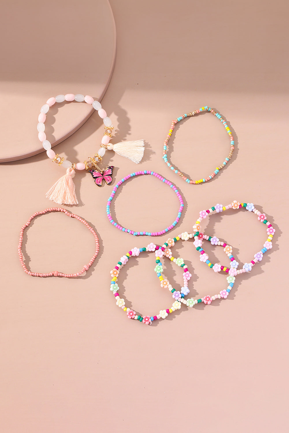 7pcs Handmade Beaded Bohemian Style Butterfly Tassel Bracelet Set