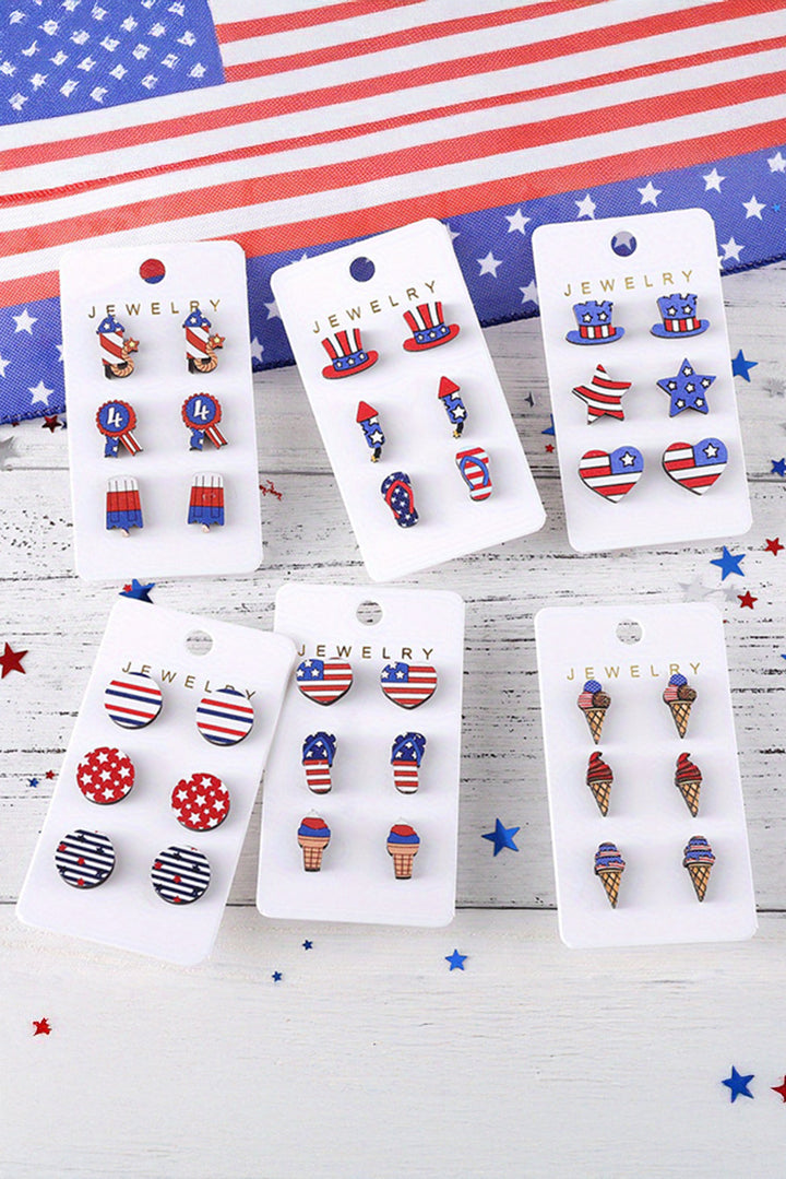 Boucles d'oreilles à tige en forme de cœur et d'étoile avec chapeau et drapeau américain