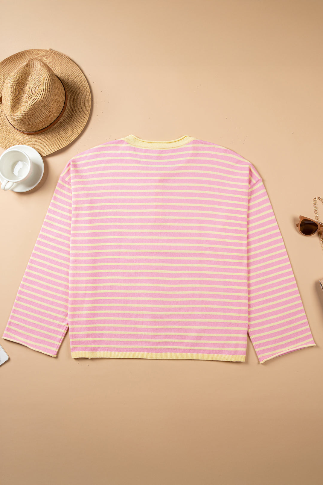 Pink Stripe Striped Colorblock Long Sleeve V Neck Shift Plus Size Sweater
