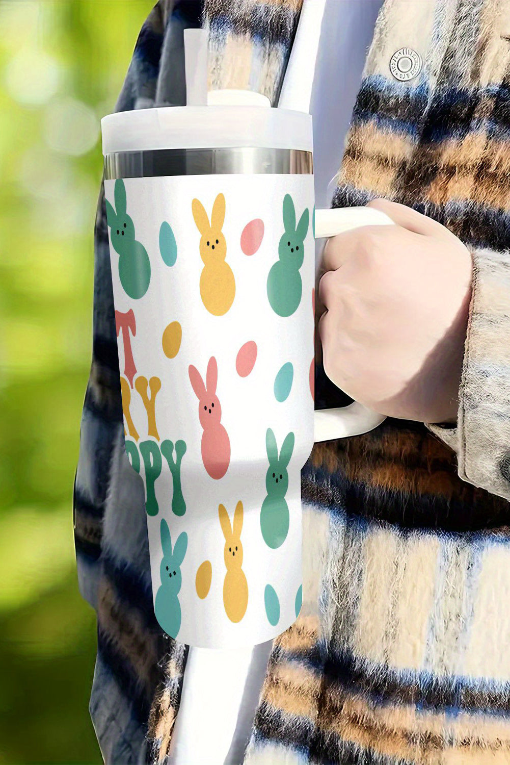 DONT WORRY BE HOPPY Bunny Print Thermal Tumbler 40oz