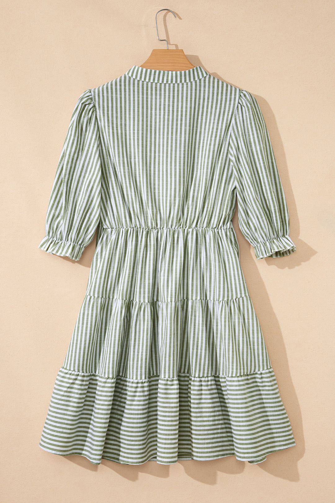 Tasseled Tie Neck Ruffled Short Sleeve Tiered Flattering Dress