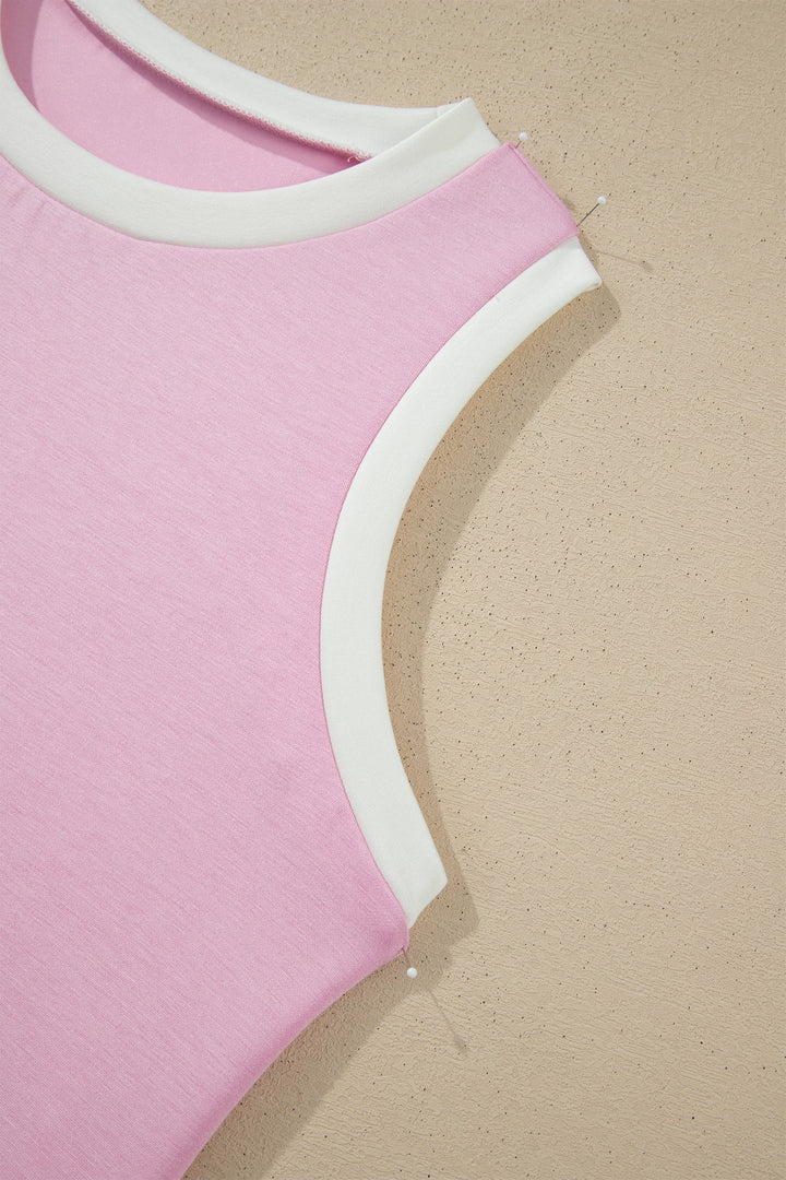 Pink Colorblock Trim Cropped Tank Elastic Waist Shift Pants 2pcs Set