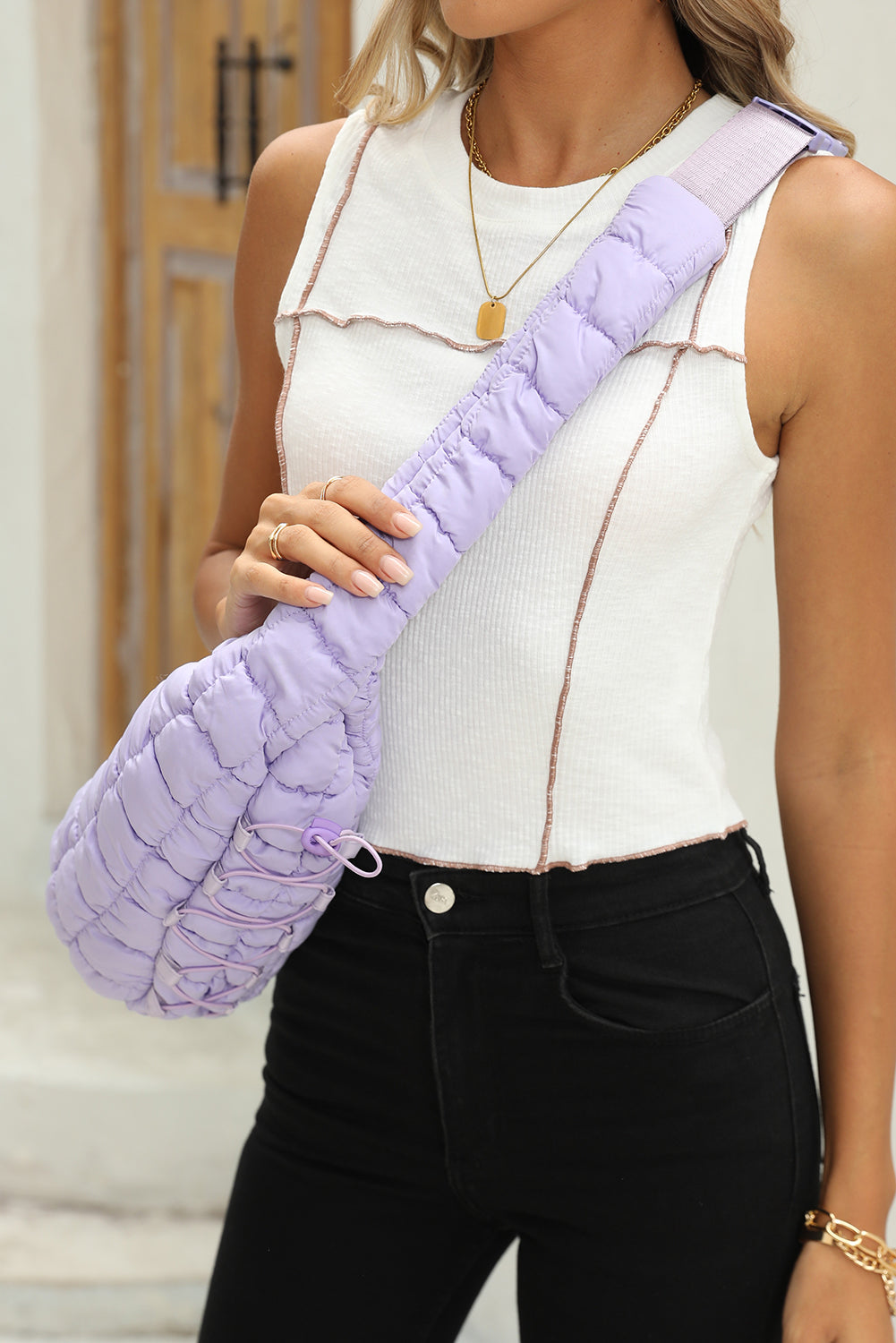 Marshmallow Quilted Drawstring Decor Sling Bag