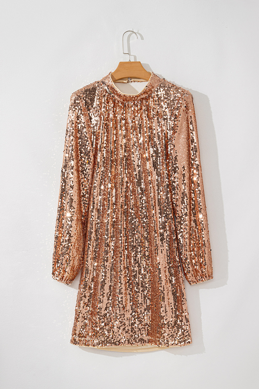Gold Sequined Long Sleeve Cutout Back Cocktail Party Mini Dress