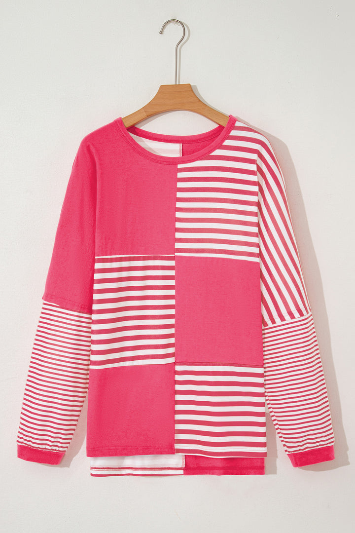 Color Block Patchwork Drop Shoulder Long Sleeve Tunic Top