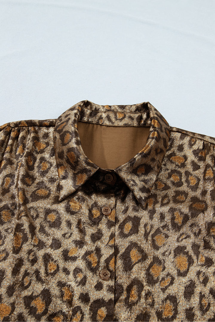 Gold Plus Size Leopard Print Short Sleeve Dolman Shirt