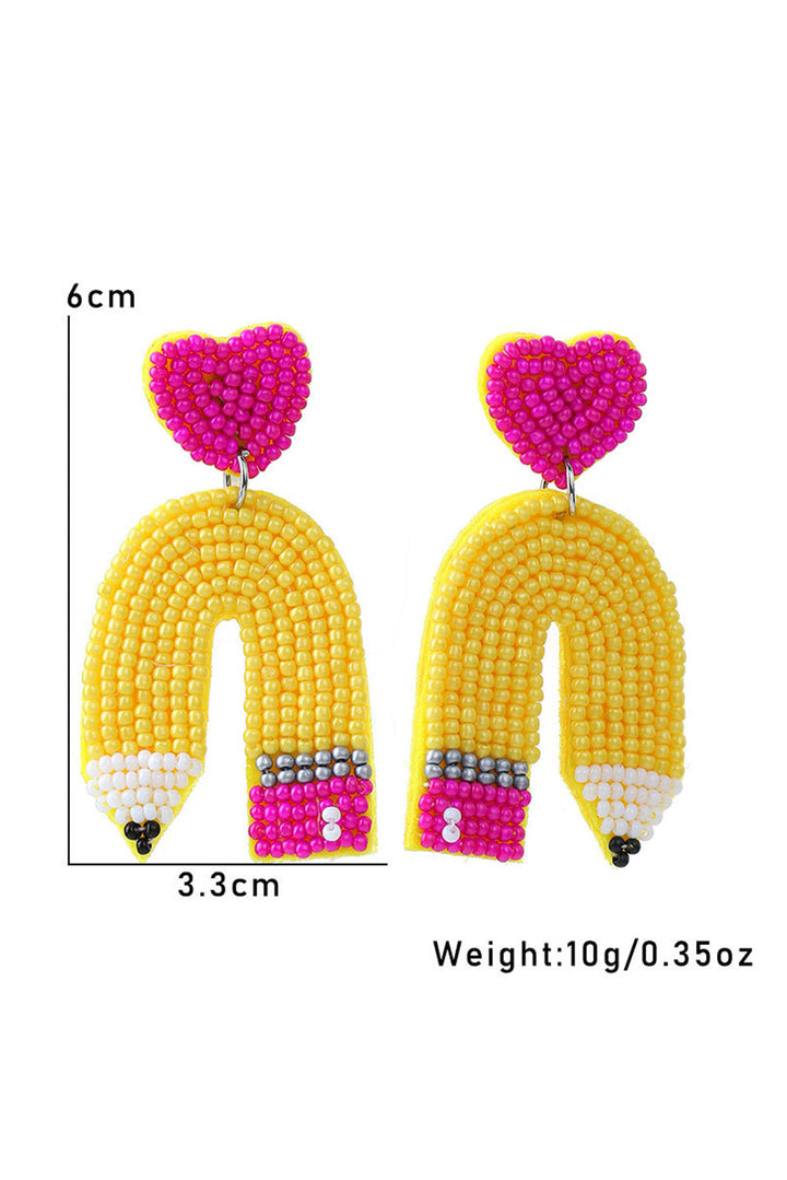 Heart Shape Pencil Rice Bead Drop Earrings