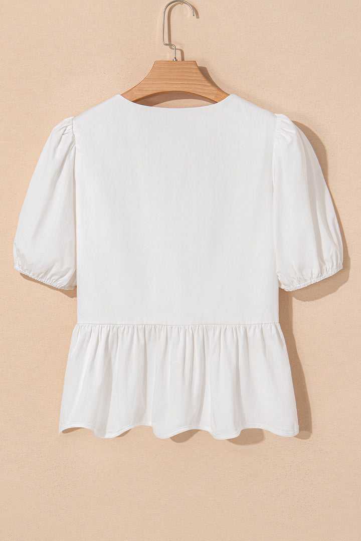 bow knot decor square neck puff sleeve peplum top