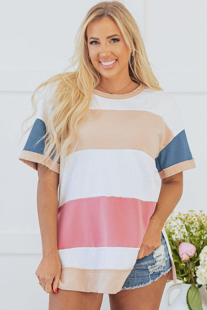 Colorblock Patchwork Side Split Tunic T Shirt