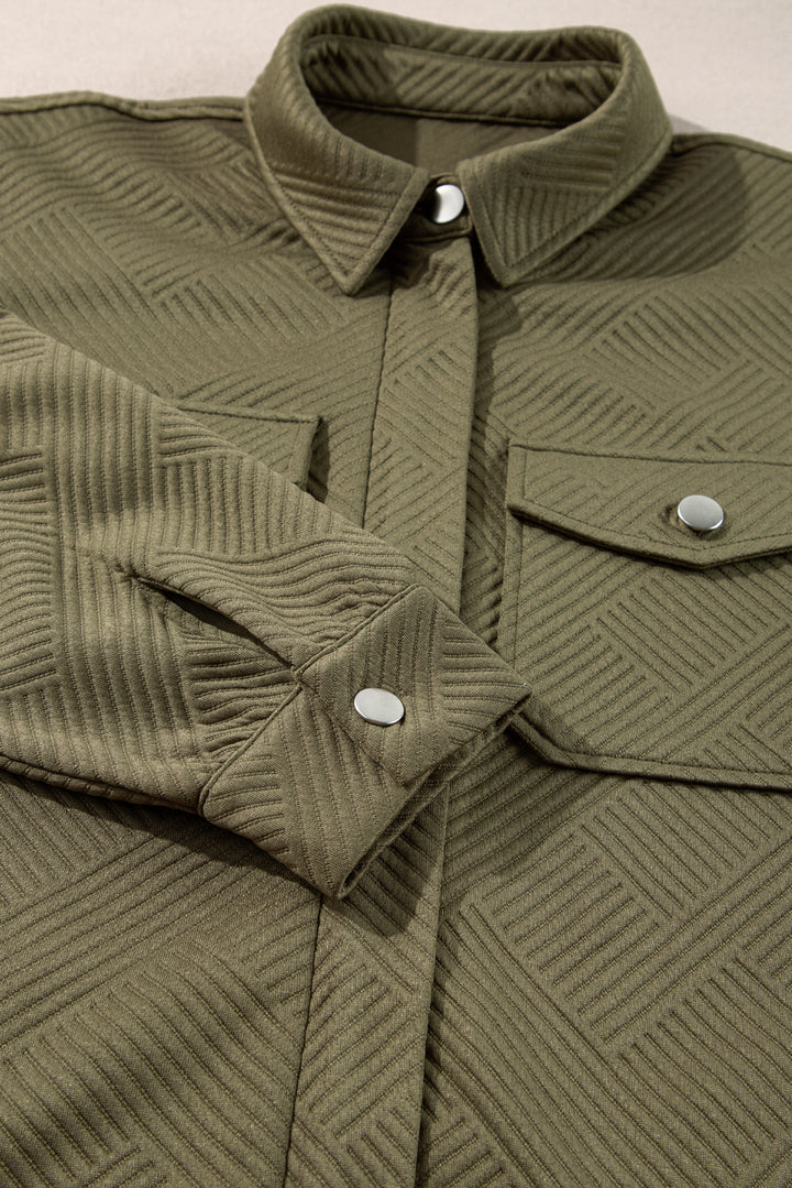 Blackish Green Zip Up Button Flap Pocket Shirt Collar Jackets