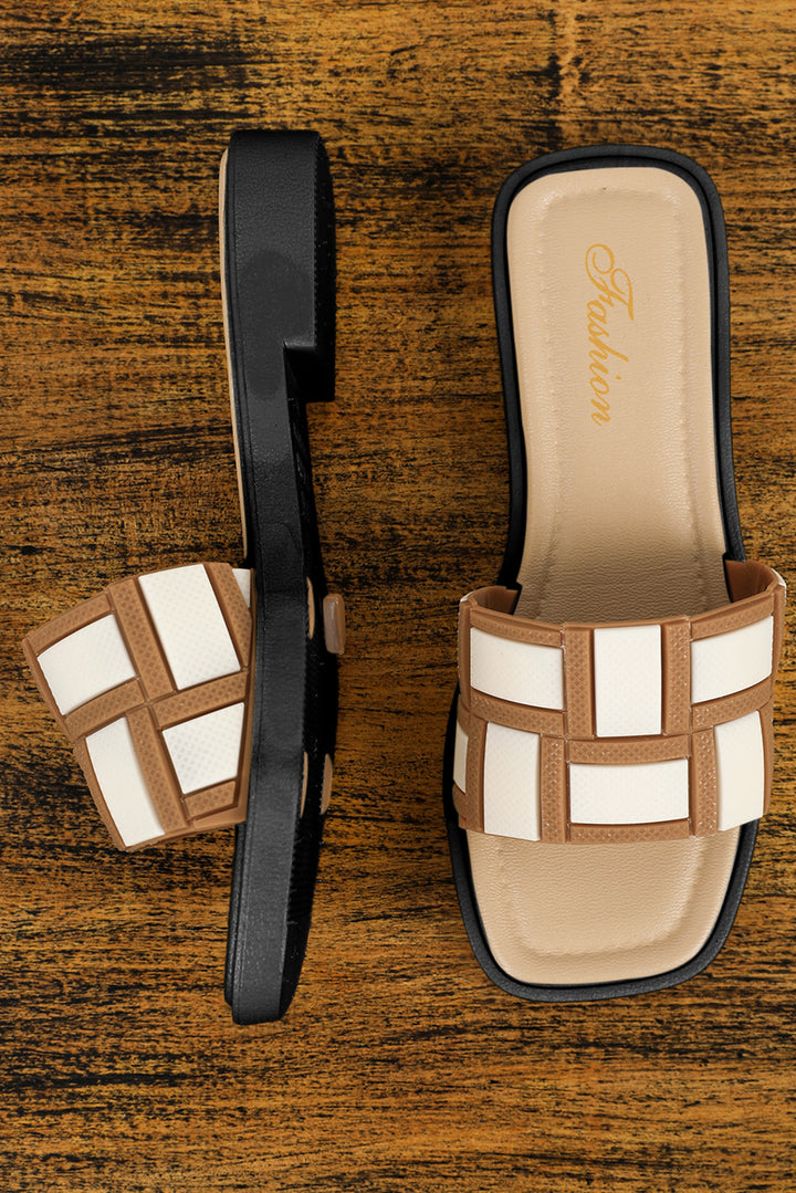 Two Tone Contrast PU Leather Square Toe Slippers