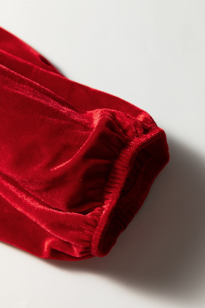 Red Clay Plus Size Tie Front Velvet Peplum Blouse