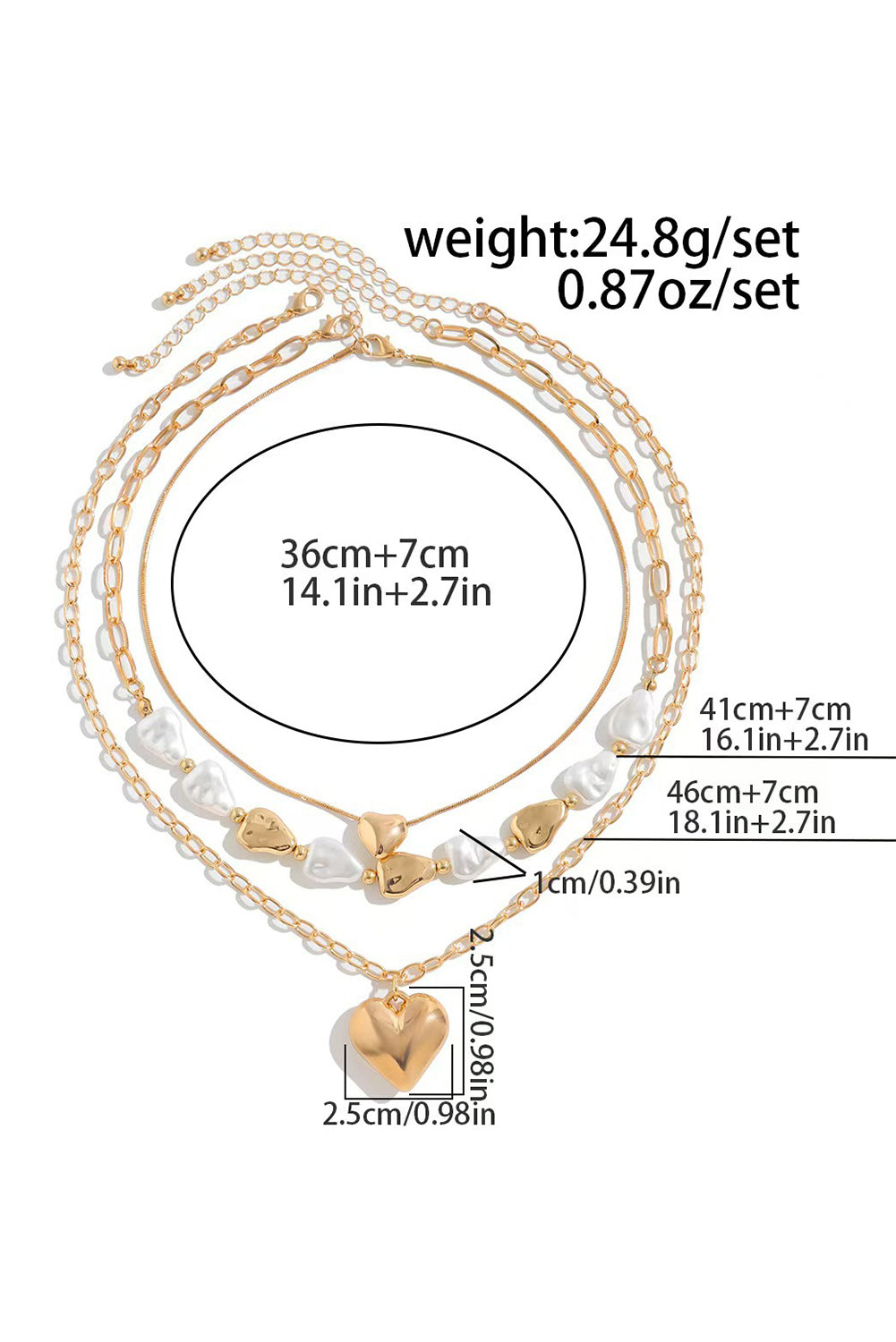 Plated Layered Heart Pendant Irregular Pearl Layered Necklace