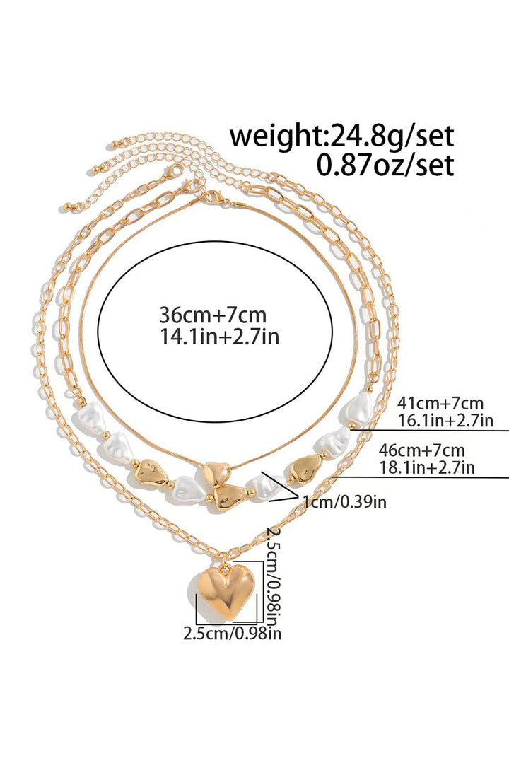 Plated Layered Heart Pendant Irregular Pearl Layered Necklace