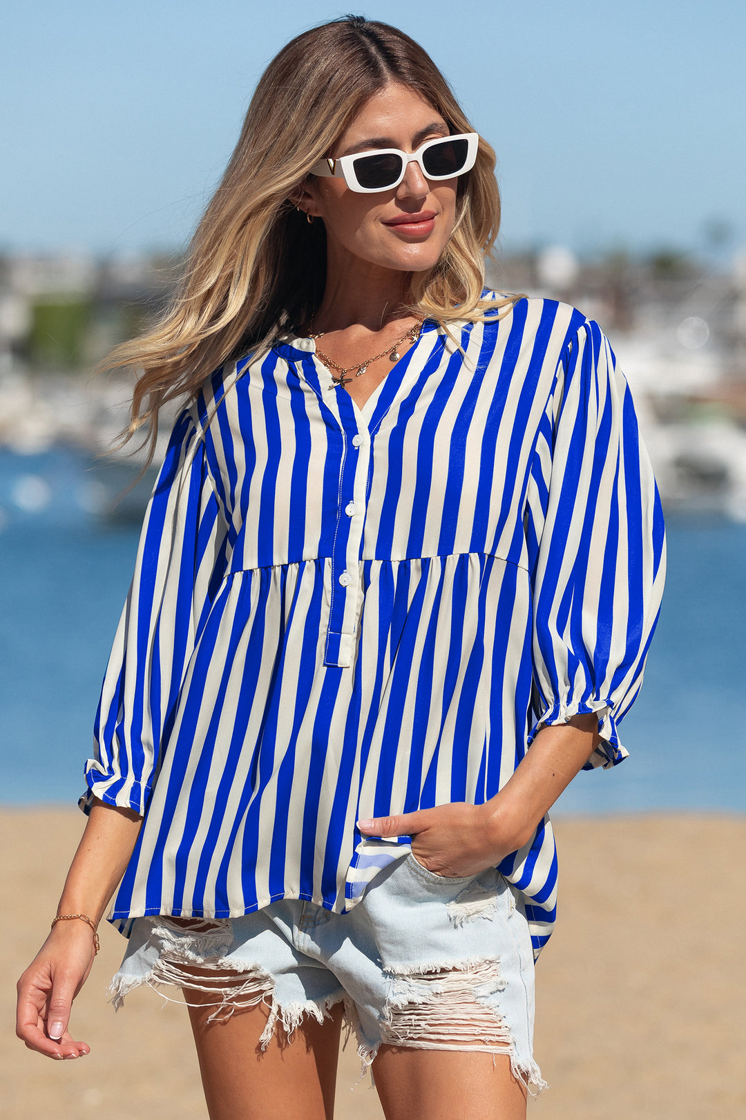 Balloon Sleeve Loose Button up Shirt