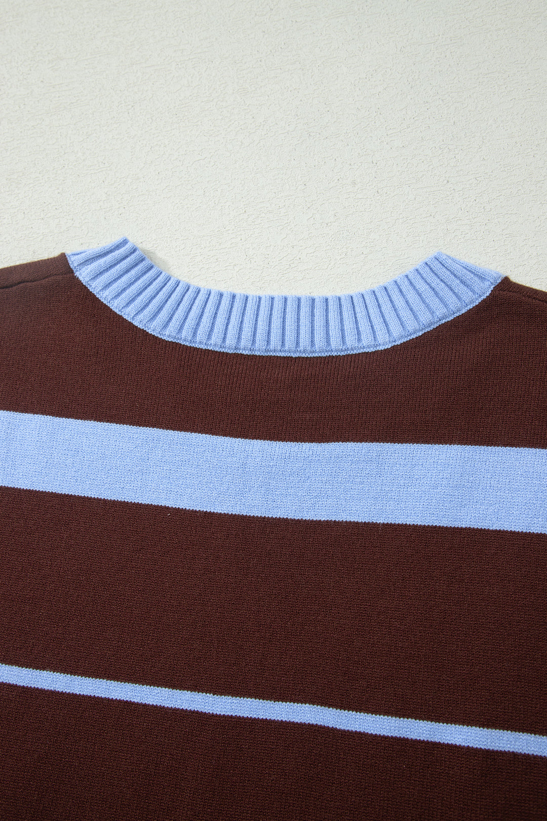 Sky Blue Stripe Striped Short Sleeve Round Neck Casual Knit Top