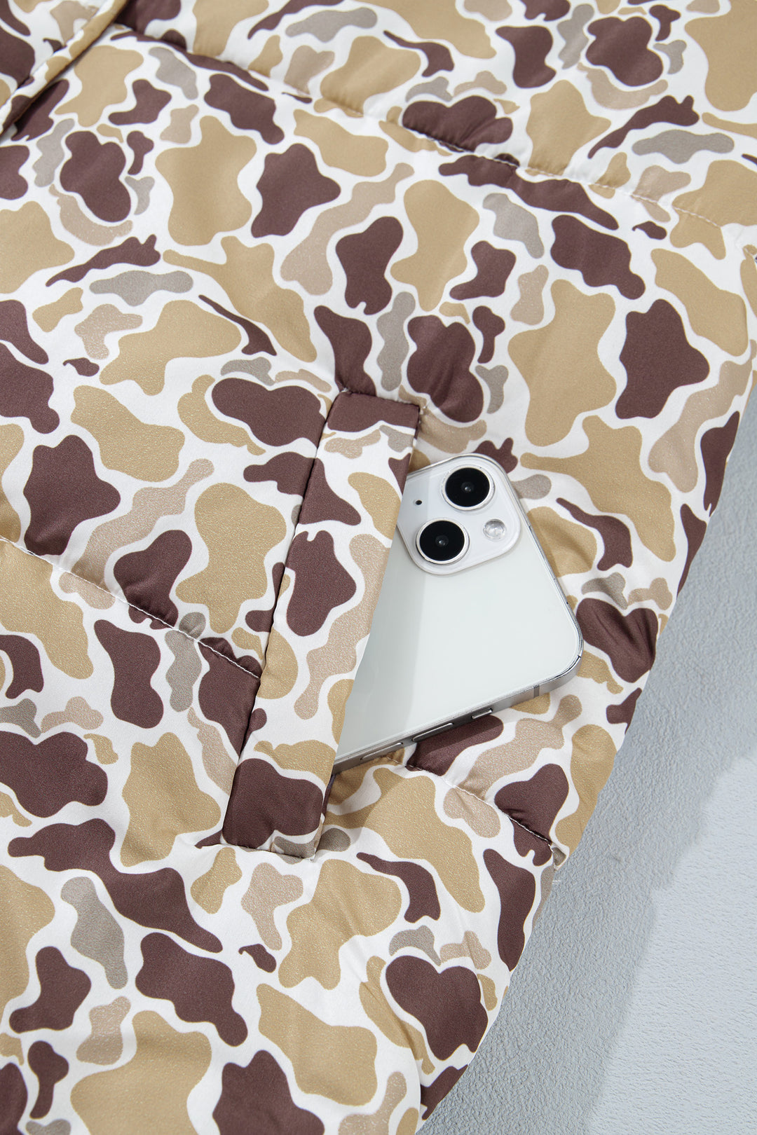 Multicolour Camouflage Quilted Metal Button Collar Long Sleeve Puffer Coat