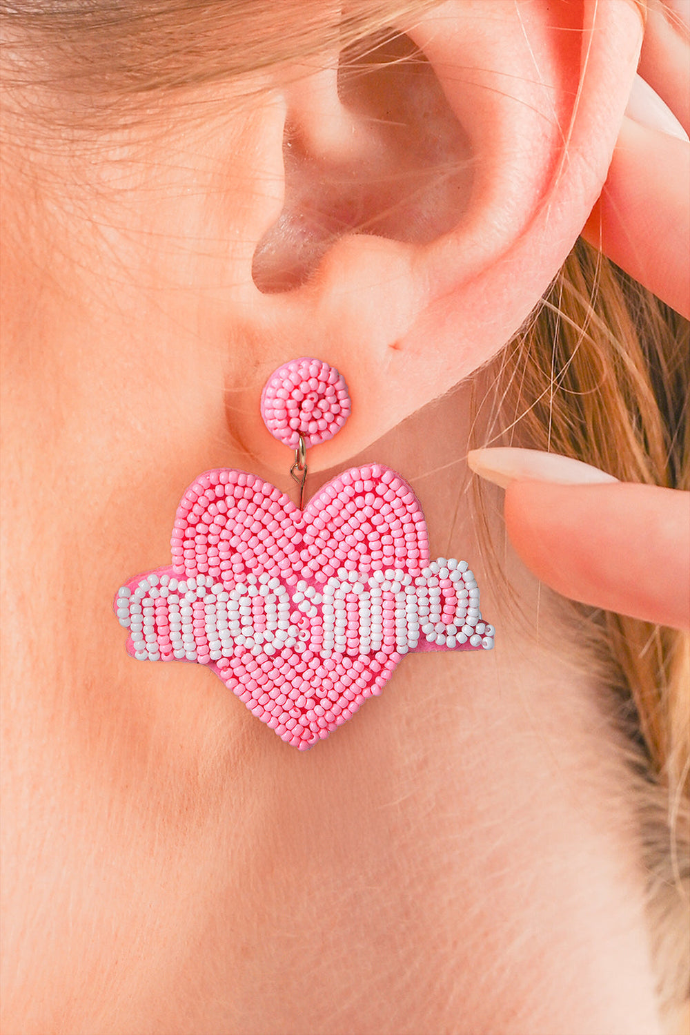 Mama Heart Shape Beaded Stud Earrings