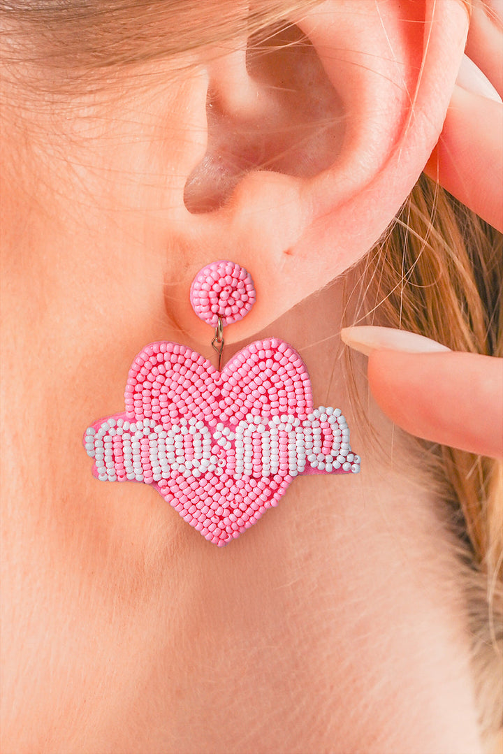 Mama Heart Shape Beaded Stud Earrings