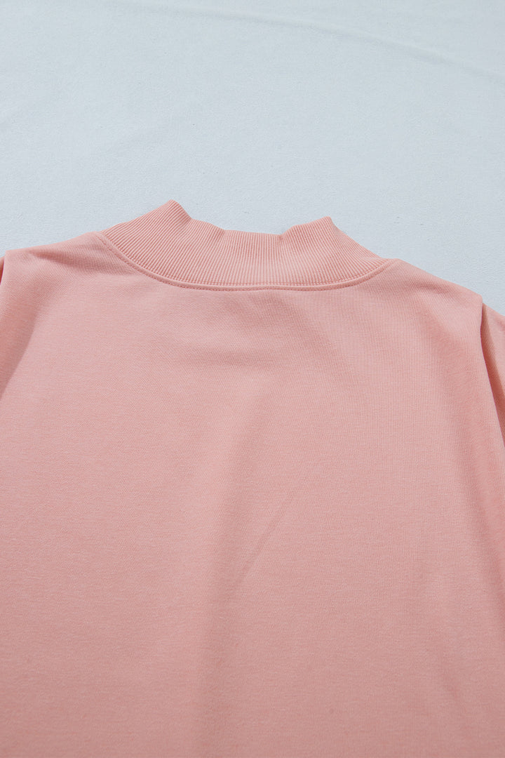 Pink Solid Color High Neck Cap Sleeve Loose Top
