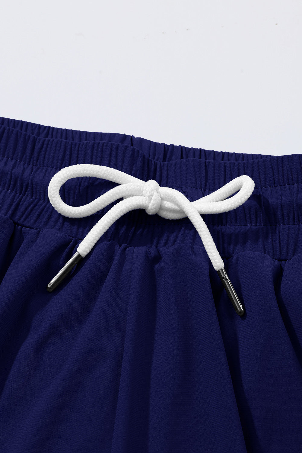 Navy Blue Drawstring Elastic Waist Lined Ruffle Shorts Bikini Bottom