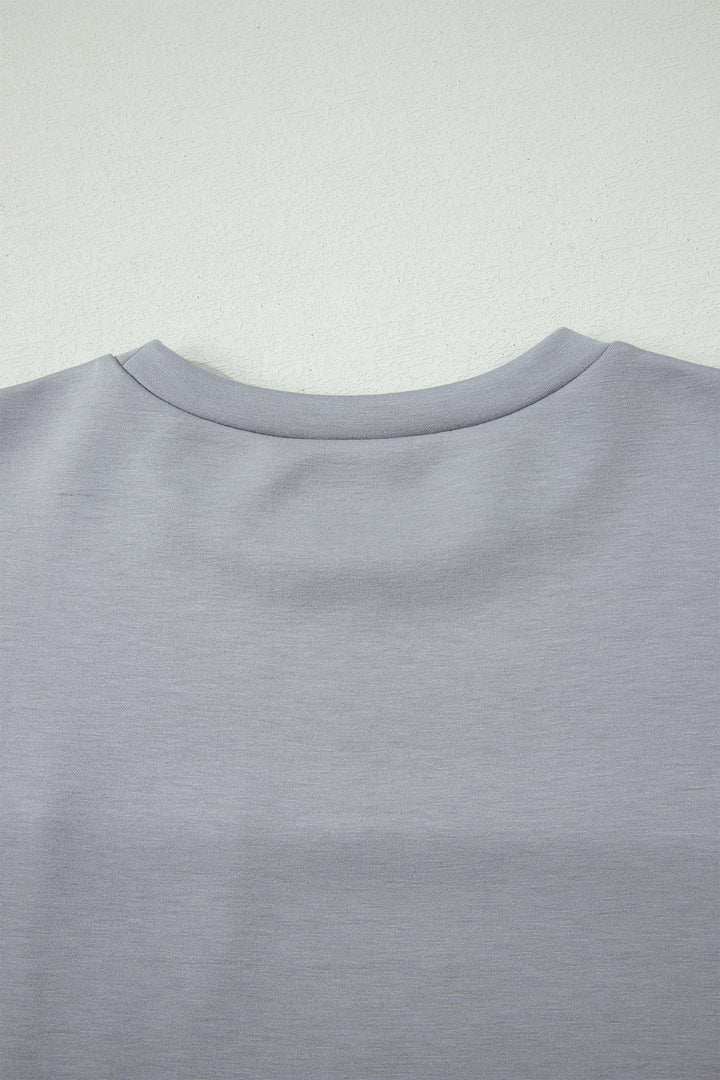 Gray Raw Seam Color Block Camouflage Patchwork Casual Tee