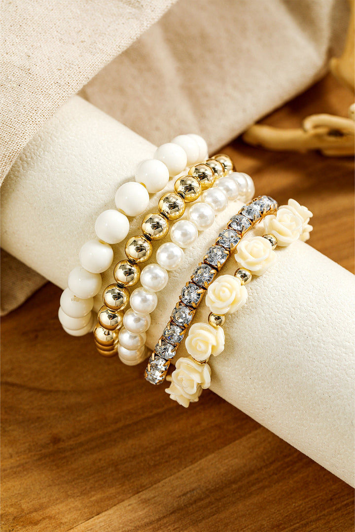 Mehrlagiges Armband-Set mit Blumen-Strassperlen