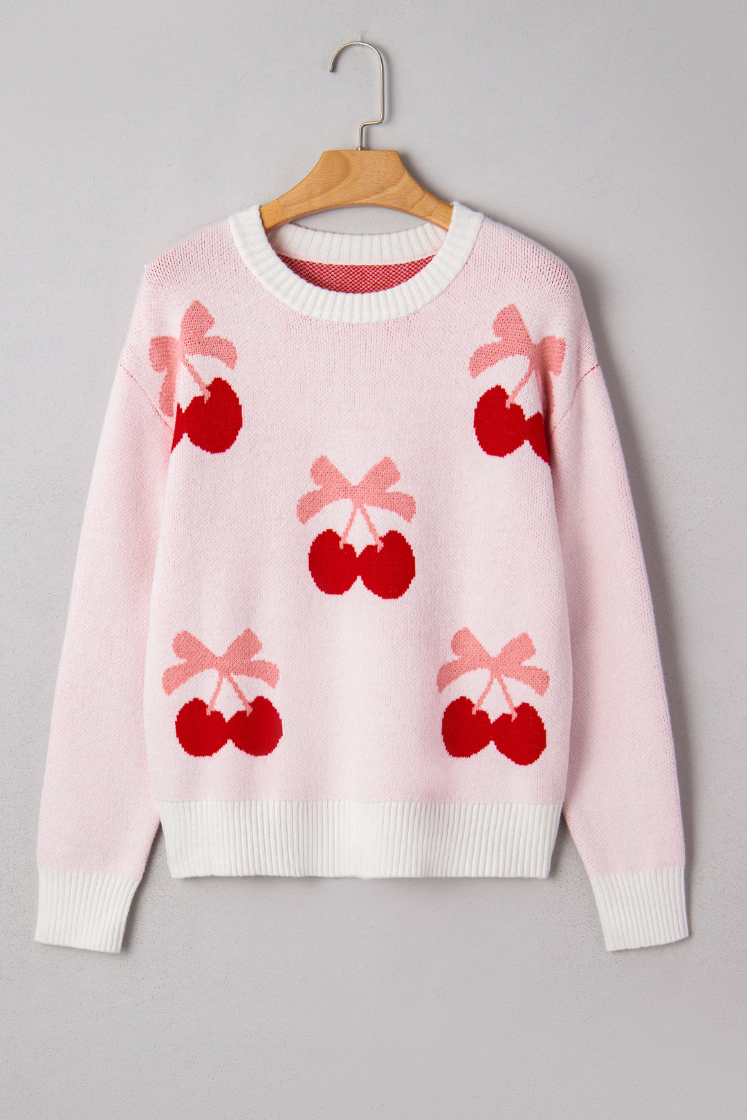 Cherry Pattern Drop Shoulder Sweater