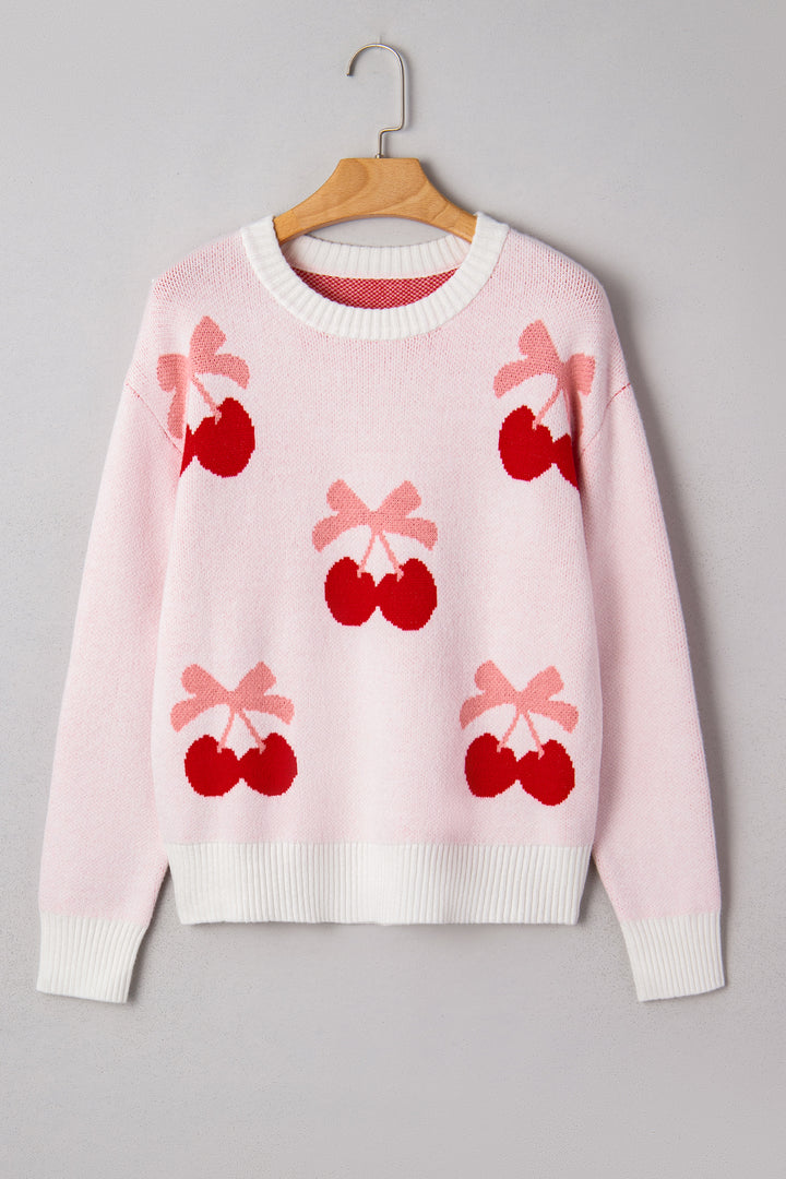 Cherry Pattern Drop Shoulder Sweater
